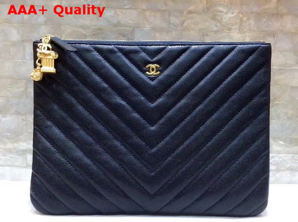 Chanel Pouch in Black Grained Lambskin with Charms Replica