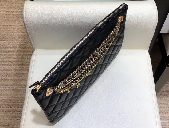 Chanel Pouch in Black Lambskin Decorated with Bag Charm Chain AP0502