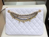 Chanel Pouch in White Lambskin Decorated with Bag Charm Chain AP0502