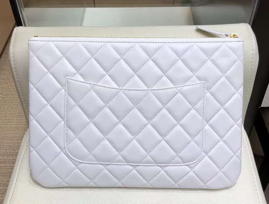 Chanel Pouch in White Lambskin Decorated with Bag Charm Chain AP0502