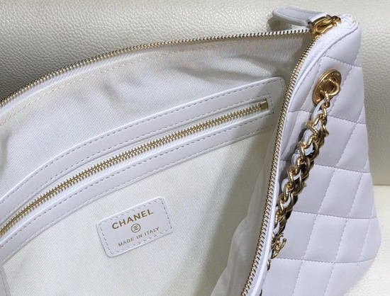 Chanel Pouch in White Lambskin Decorated with Bag Charm Chain AP0502