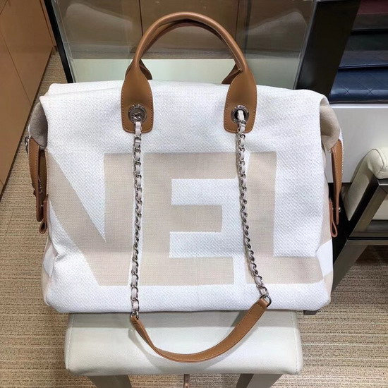 Chanel Printed Canvas Bowling Bag in Beige