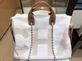 Chanel Printed Canvas Bowling Bag in Beige