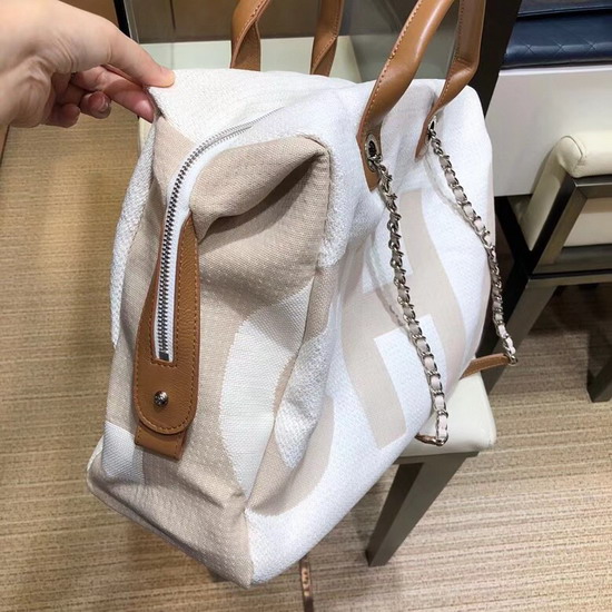 Chanel Printed Canvas Bowling Bag in Beige