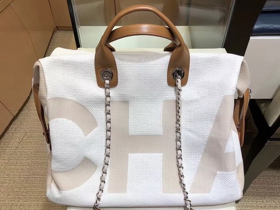 Chanel Printed Canvas Bowling Bag in Beige