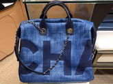 Chanel Printed Canvas Bowling Bag in Blue