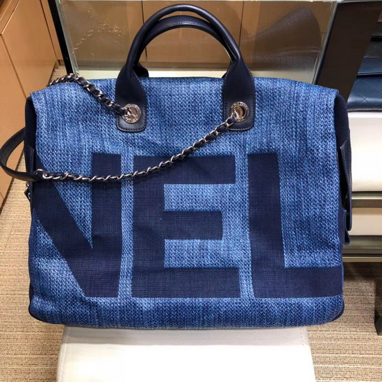 Chanel Printed Canvas Bowling Bag in Blue