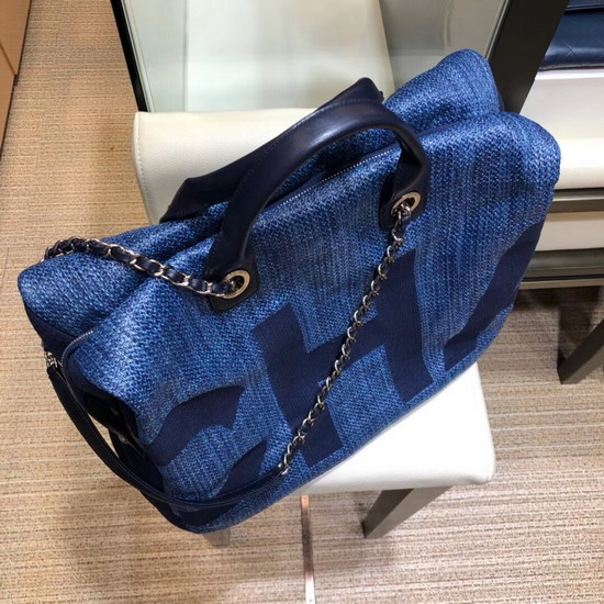 Chanel Printed Canvas Bowling Bag in Blue