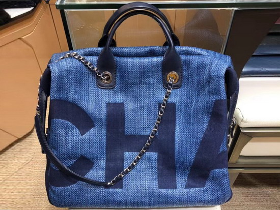 Chanel Printed Canvas Bowling Bag in Blue