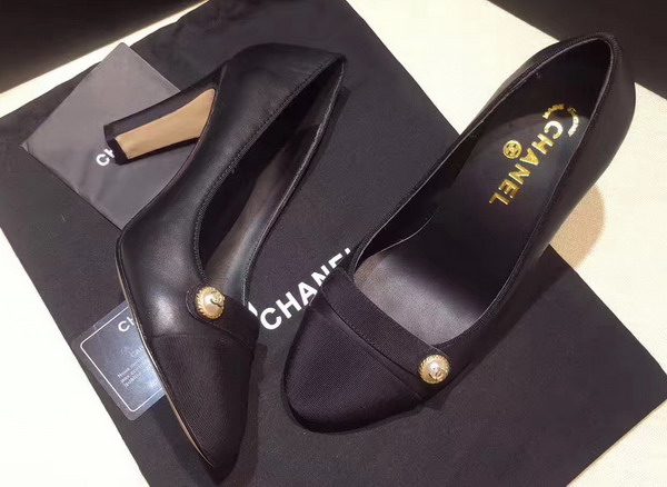 Chanel Pumps Black Lambskin and Grosgrain For Sale