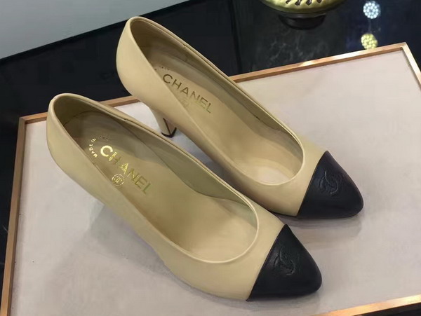 Chanel Pumps Lambskin Beige Black For Sale