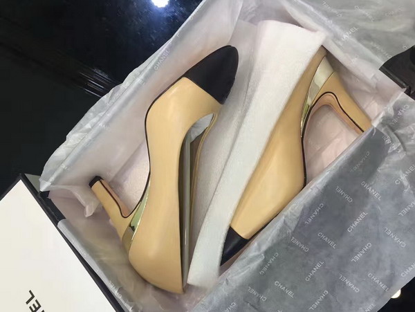 Chanel Pumps Lambskin Beige Black For Sale