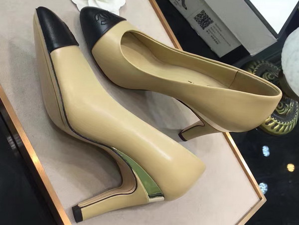 Chanel Pumps Lambskin Beige Black For Sale