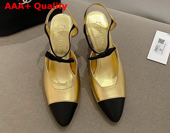 Chanel Pumps Laminated Lambskin and Grosgrain Gold and Black G36360 Replica