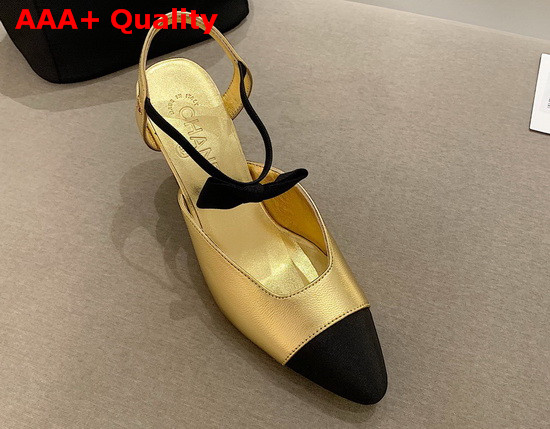 Chanel Pumps Laminated Lambskin and Grosgrain Gold and Black G36360 Replica