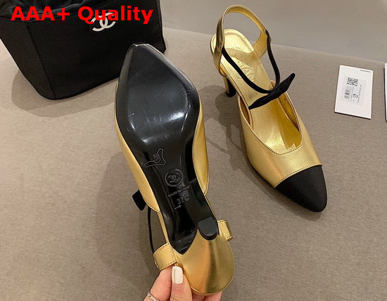 Chanel Pumps Laminated Lambskin and Grosgrain Gold and Black G36360 Replica