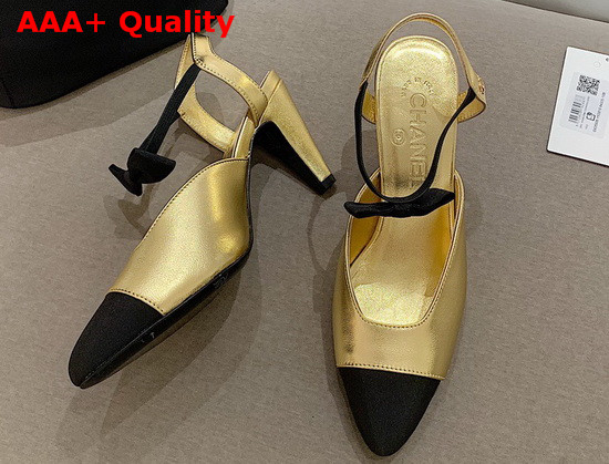 Chanel Pumps Laminated Lambskin and Grosgrain Gold and Black G36360 Replica