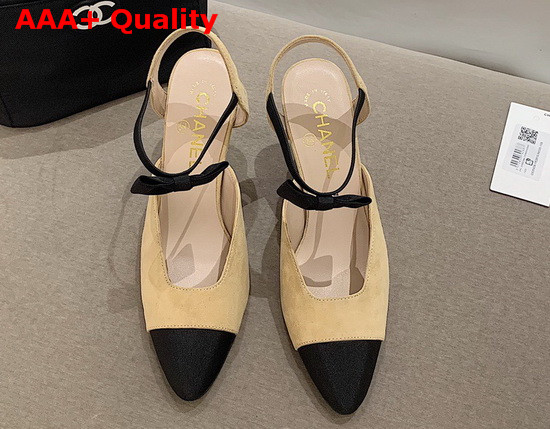 Chanel Pumps Suede Calfskin and Grosgrain Beige and Black G36360 Replica