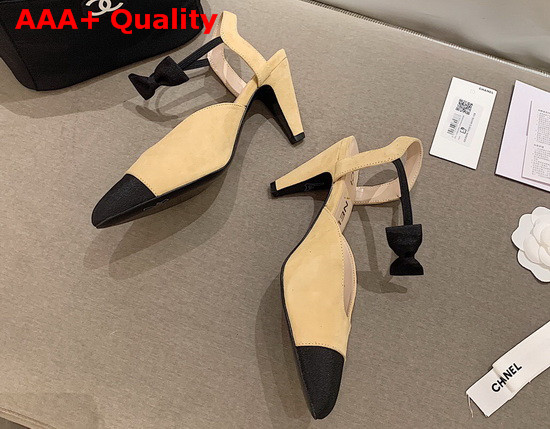 Chanel Pumps Suede Calfskin and Grosgrain Beige and Black G36360 Replica