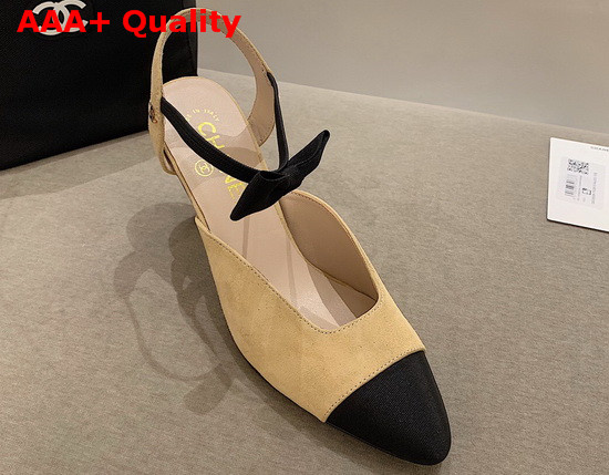 Chanel Pumps Suede Calfskin and Grosgrain Beige and Black G36360 Replica