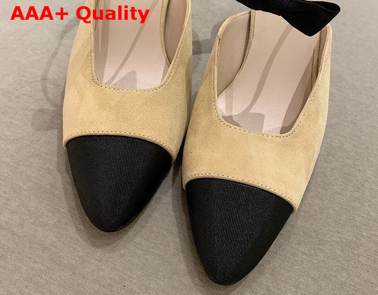 Chanel Pumps Suede Calfskin and Grosgrain Beige and Black G36360 Replica