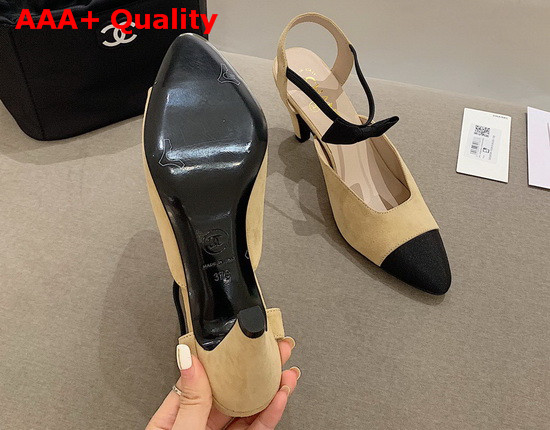 Chanel Pumps Suede Calfskin and Grosgrain Beige and Black G36360 Replica