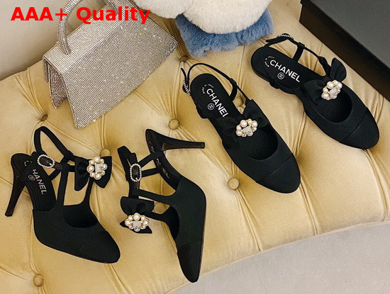 Chanel Pumps with Straps Grosgrain Black G36349 Replica