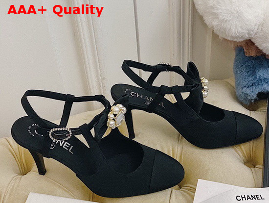 Chanel Pumps with Straps Grosgrain Black G36349 Replica