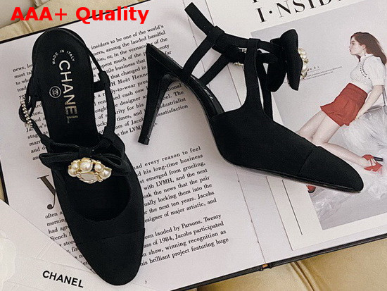 Chanel Pumps with Straps Grosgrain Black G36349 Replica