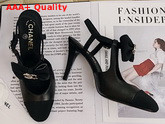 Chanel Pumps with Straps and Bow Black Lambskin and Grosgrain Replica