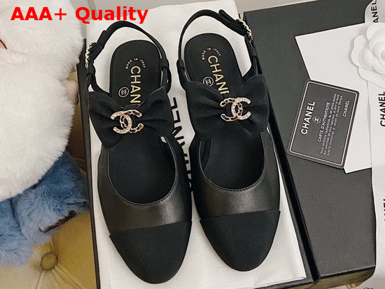 Chanel Pumps with Straps and Bow Black Lambskin and Grosgrain Replica