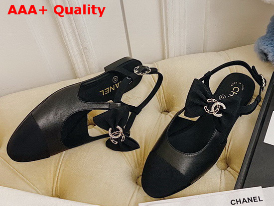 Chanel Pumps with Straps and Bow Black Lambskin and Grosgrain Replica