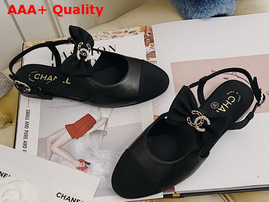 Chanel Pumps with Straps and Bow Black Lambskin and Grosgrain Replica