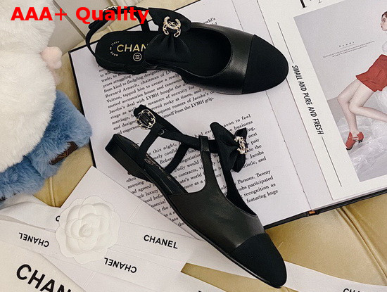 Chanel Pumps with Straps and Bow Black Lambskin and Grosgrain Replica