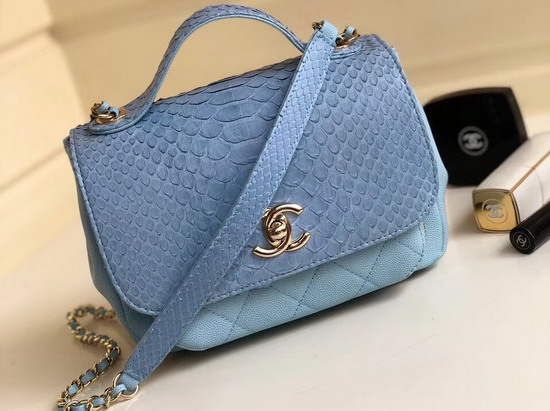 Chanel Python Flap Bag in Baby Blue with Top Handle