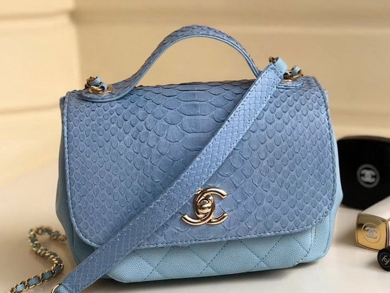 Chanel Python Flap Bag in Baby Blue with Top Handle