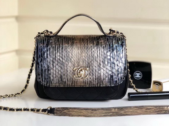 Chanel Python Flap Bag with Top Handle Black