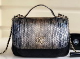 Chanel Python Flap Bag with Top Handle Black