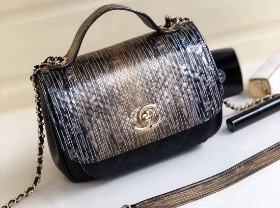 Chanel Python Flap Bag with Top Handle Black