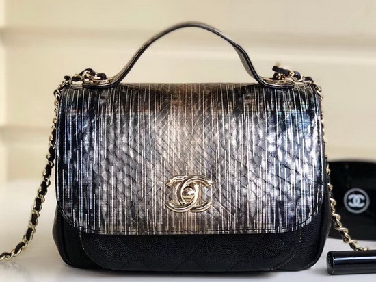 Chanel Python Flap Bag with Top Handle Black