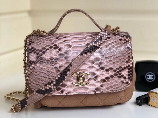 Chanel Python Flap Bag with Top Handle Pink