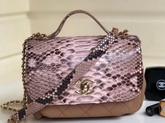 Chanel Python Flap Bag with Top Handle Pink