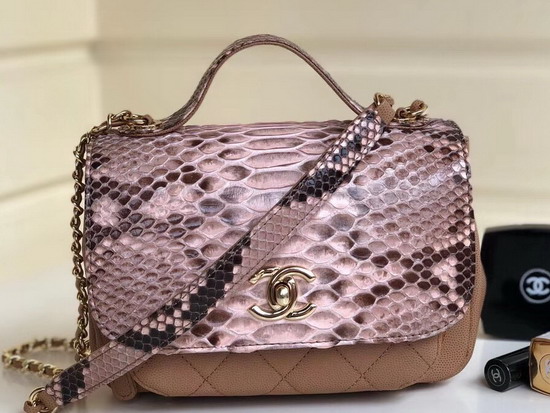 Chanel Python Flap Bag with Top Handle Pink