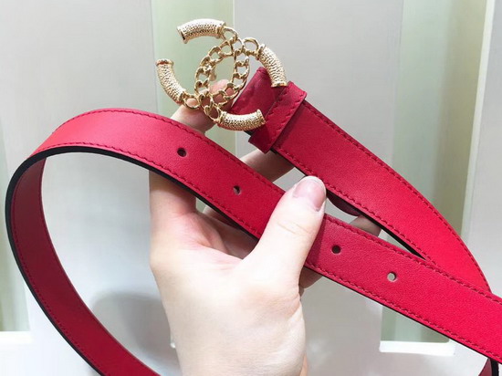 Chanel Red Leather Belt with Gold CC Buckle