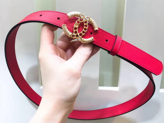 Chanel Red Leather Belt with Gold CC Buckle