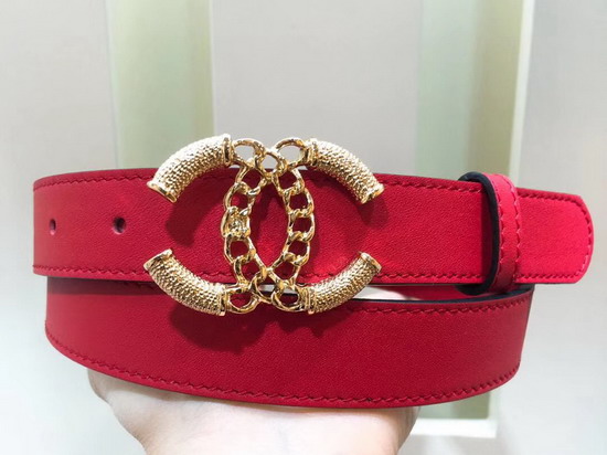 Chanel Red Leather Belt with Gold CC Buckle