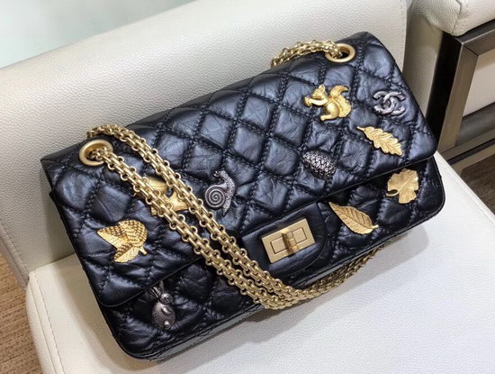 Chanel Reissue 255 Flap Bag with Lucky Charms Black Aged Calfskin