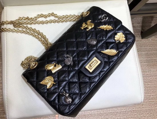 Chanel Reissue 255 Flap Bag with Lucky Charms Black Aged Calfskin