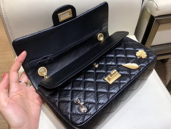 Chanel Reissue 255 Flap Bag with Lucky Charms Black Aged Calfskin