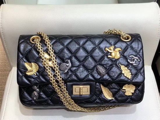 Chanel Reissue 255 Flap Bag with Lucky Charms Black Aged Calfskin